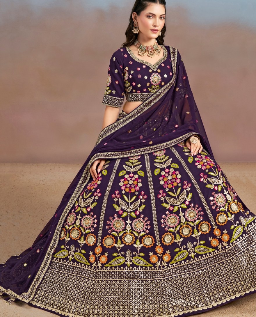6008 - PURPLE MULTI COLOR THREADS WORK FESTIVE LEHENGA CHOLI